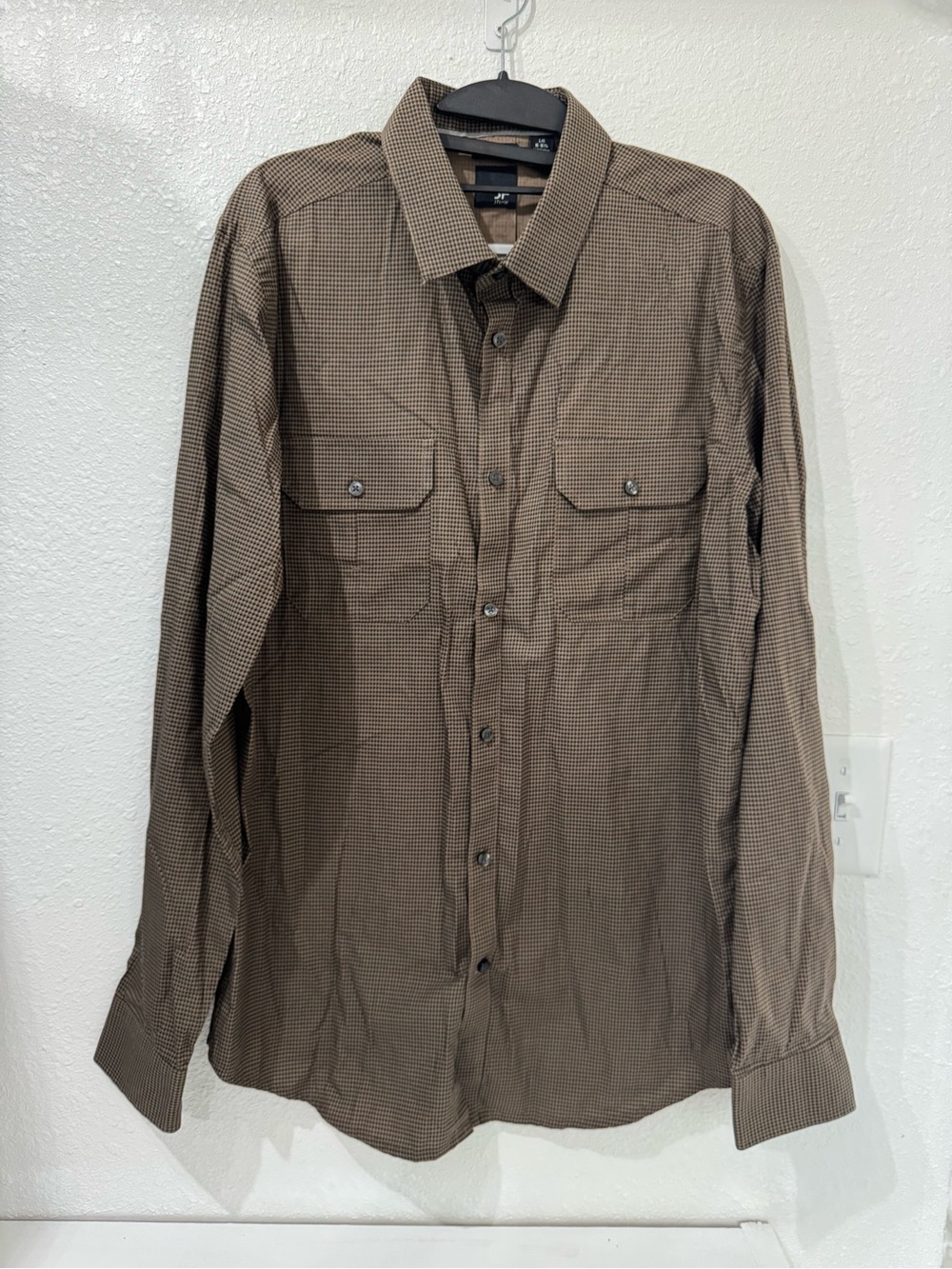 jf j.ferrar Brown Micro-Check Long Sleeve Button-Down Shirt